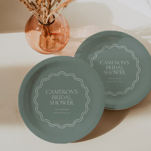 Dusty Sage   Wavy Scallop Border Brautparty Pappteller