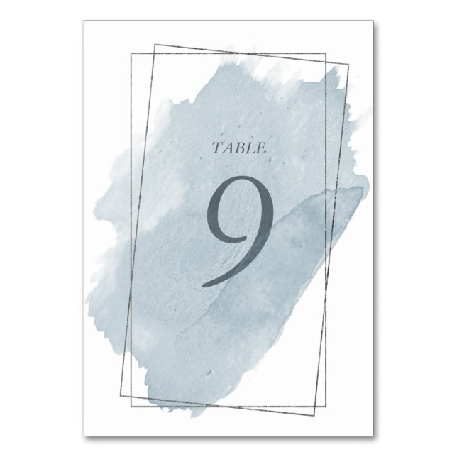 Dusty Silver and Blue Wedding Table Card Tischnummer (Vorderseite)