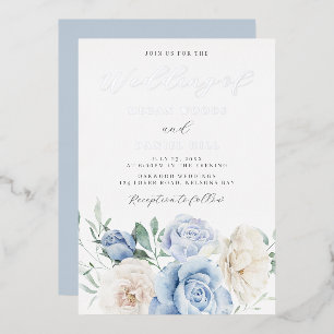 Dusty Sky Blue Gorgeous Floral Wedding Silver Folieneinladung