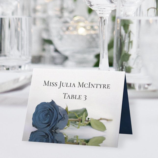 Dusty Steel Blue Rose Wedding DIY Fold Place Card Tischnummer (Von Creator hochgeladen)