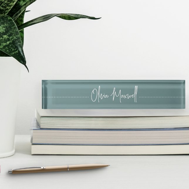 Dusty Teal Sketched Cursive Script Namensplakette (Von Creator hochgeladen)