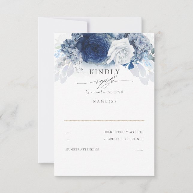Dusty und Navy Blue Wedding RSVP Karte (Vorderseite)