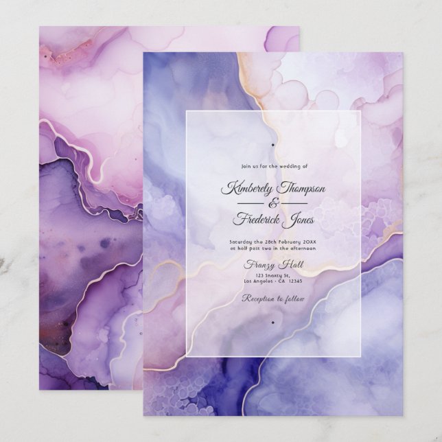 Dusty Violet Agate Wedding Einladung (Vorne/Hinten)