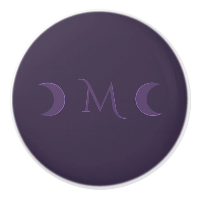 Dusty Violet Crescent Moons Monogramm Keramikknauf (Vorderseite)