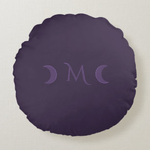 Dusty Violet Crescent Moons Monogramm Rundes Kissen