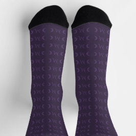 Dusty Violet Crescent Moons Monogramm Socken