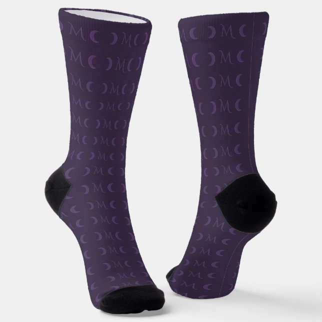 Dusty Violet Crescent Moons Monogramm Socken (Gewinkelt)