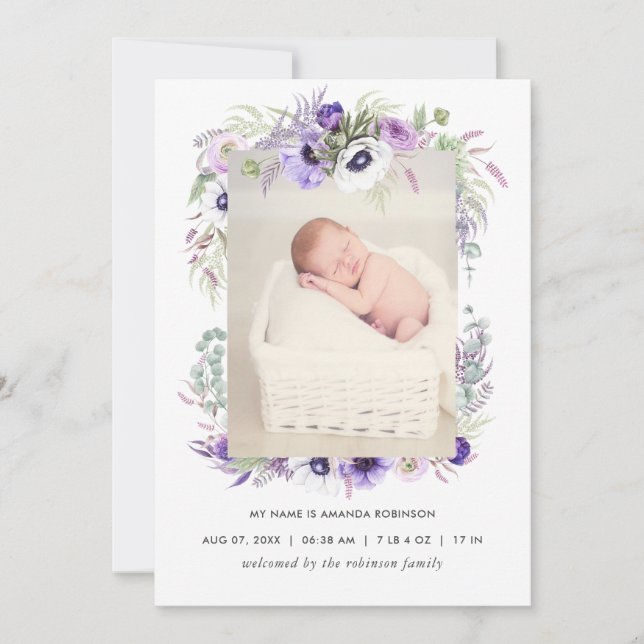 Dusty Violet Faire-part de naissance Carte photo (Devant)