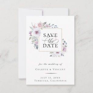 Dusty Violet Floral Gold Rahmen Save the Date Ankündigung