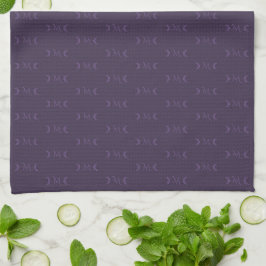 Dusty Violet Monogram Crescent Moon Pattern Geschirrtuch