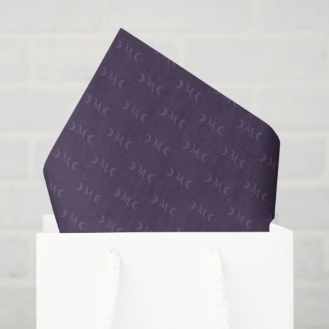 Dusty Violet Monogram Crescent Moon Pattern Seidenpapier (Geschenk Tasche)
