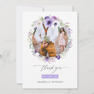 Dusty Violet Pastel Floral Wedding Foto Dankeskarte