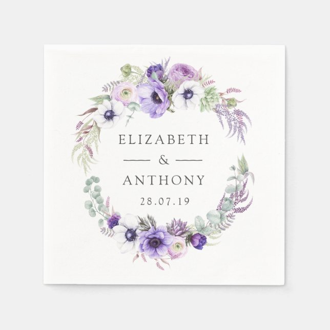 Dusty Violet Pastel Floral Wedding Serviette (Vorderseite)