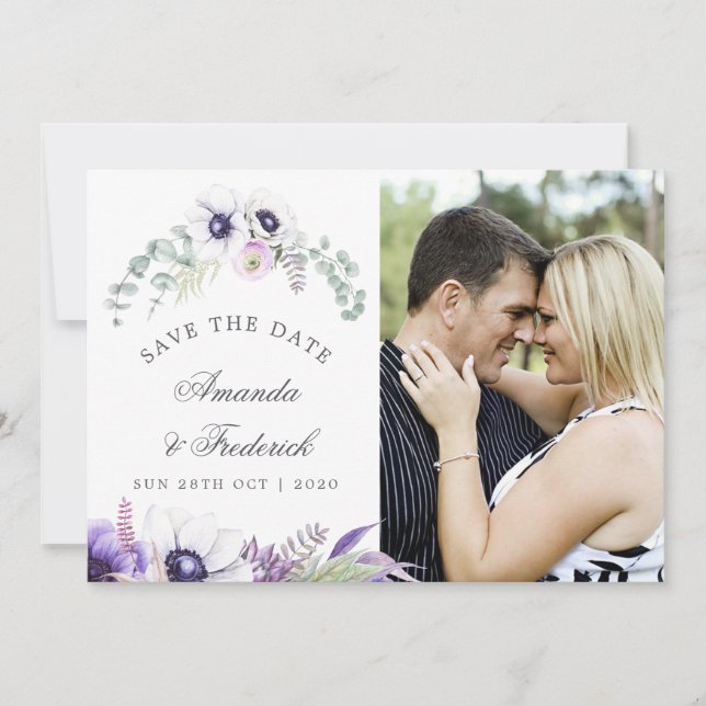 Dusty Violet Wedding Floral Wedding Save the Date (Vorderseite)