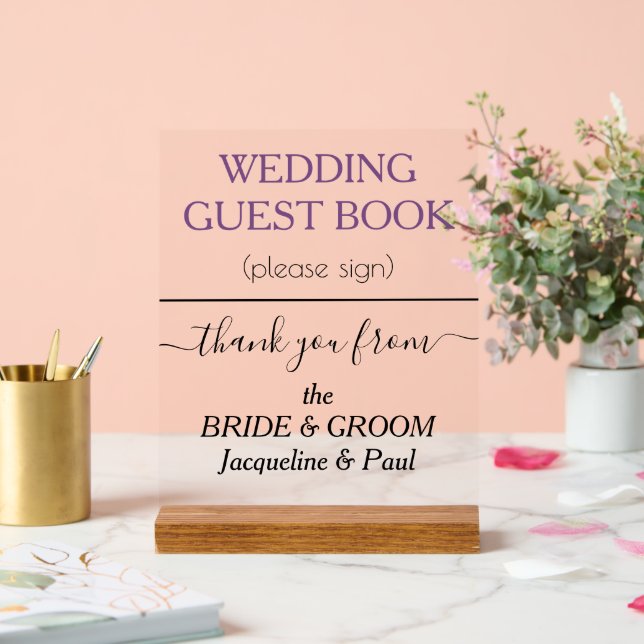 Dusty Violet Wedding Guest Book Clear Acrylschild (Hochzeit)