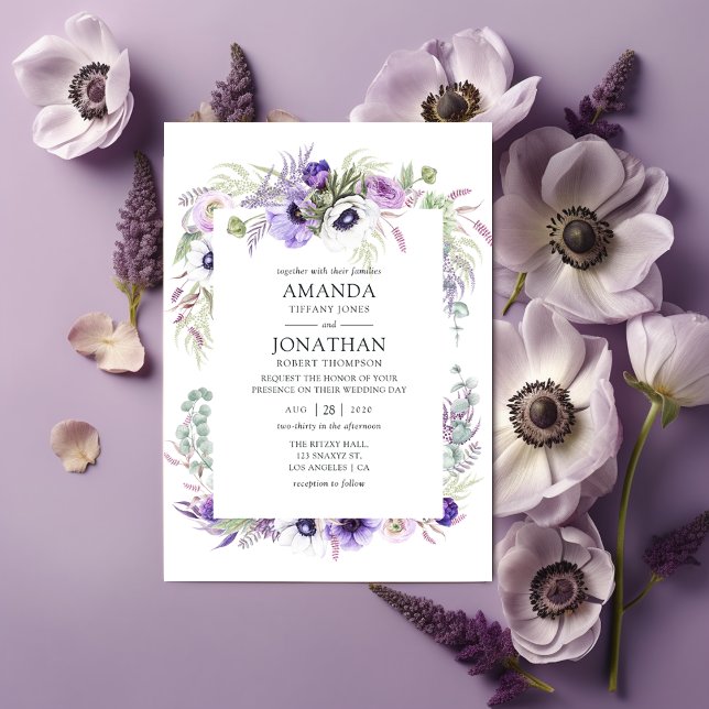 Dusty Violet Wedding Watercolor Floral Einladung (Von Creator hochgeladen)
