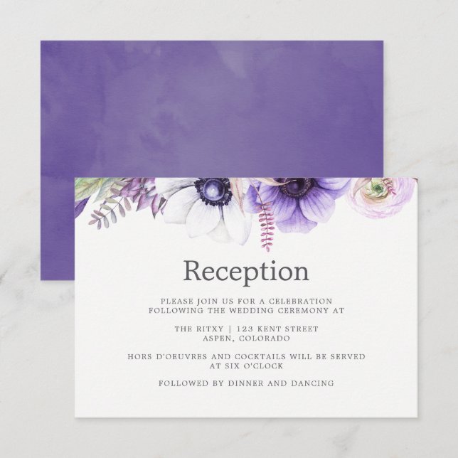 Dusty Violet Wedding Watercolor Floral Empfang Einladung (Vorne/Hinten)