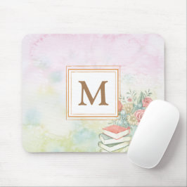 Dusty watercolor floral monogrammed minimalist mousepad