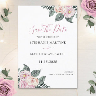 Dusty Watercolor Rose Rosa Blush Bloral Hochzeit Save The Date