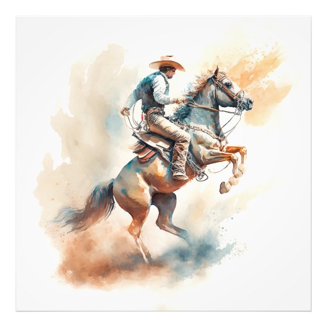 Dusty Western Wasserfarbe "Bucking Bronco" Fotodruck (Vorne)