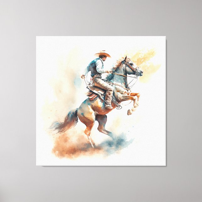 Dusty Western Wasserfarbe "Bucking Bronco" Leinwanddruck (Vorderseite)