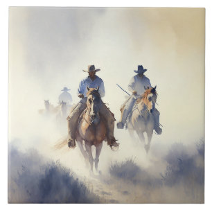 Dusty Western Wasserfarbe "Posse - The Chase" Fliese
