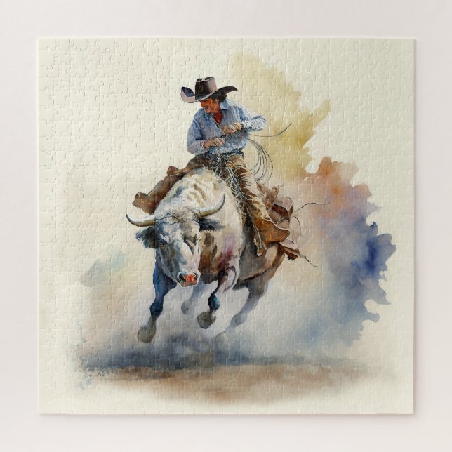 Dusty Western Wasserfarbe "Rodeo Bull Rider" (Vertikal)