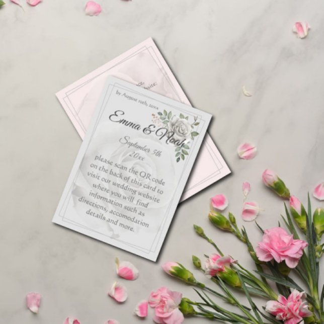 Dusty White Roses Wedding Details Umschließkarte RSVP Karte (Von Creator hochgeladen)