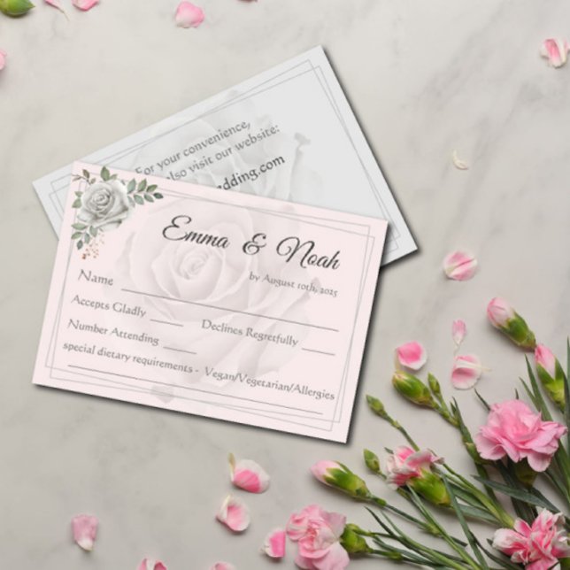 Dusty White Roses Wedding RSVP Response Card Karte (Von Creator hochgeladen)