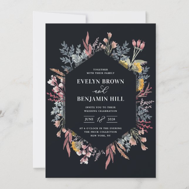 Dusty Wildblume Watercolor Hochzeit Einladung (Vorderseite)