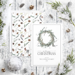 Dusty Winter Watercolor Wreath Frohe Weihnachtsfei Feiertagskarte
