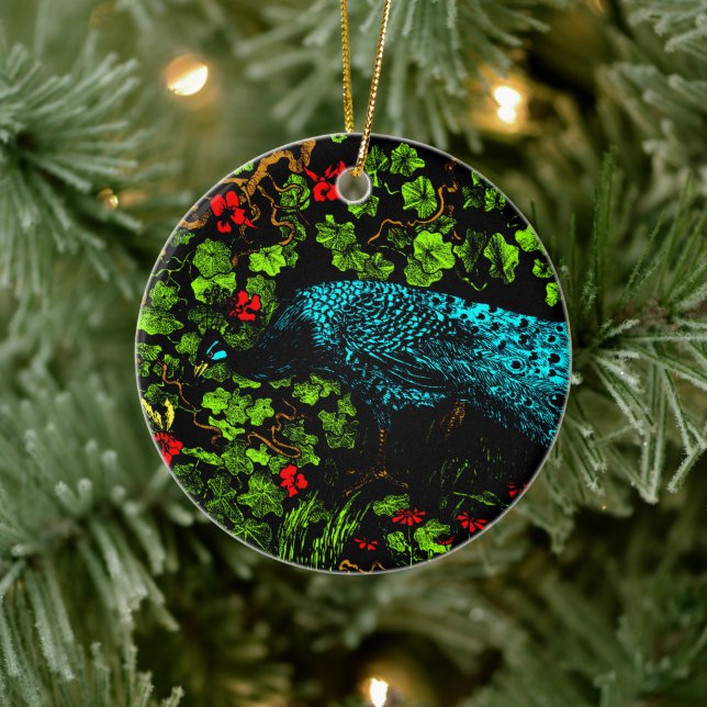 Dutch Art Nouveau Peacock and Butterfly Keramik Ornament (Baum)