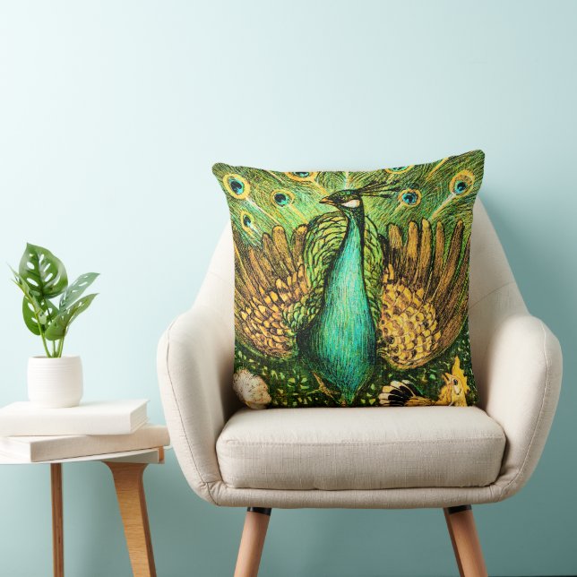 Dutch Art Nouveau Peacock and Chickens Kissen (Stuhl )