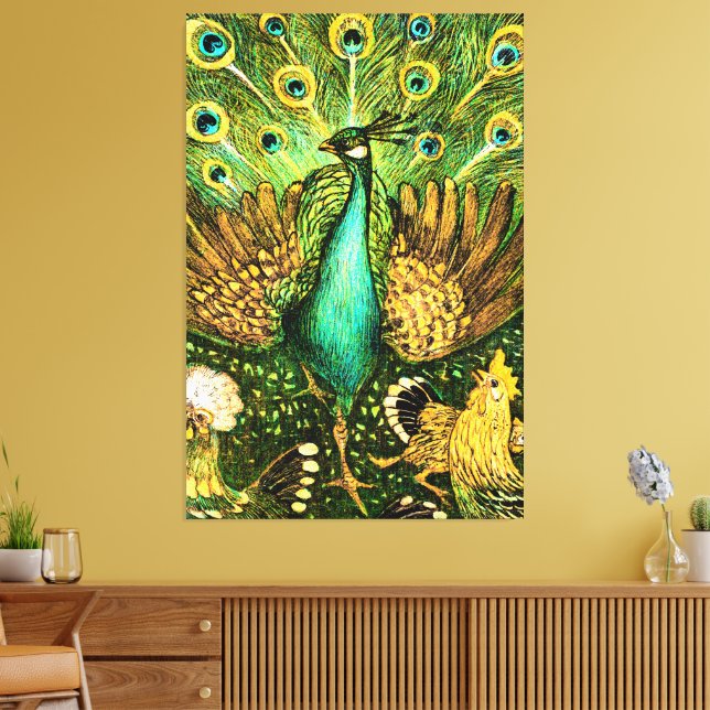 Dutch Art Nouveau Peacock and Chickens Leinwanddruck (Insitu (Wohnzimmer))