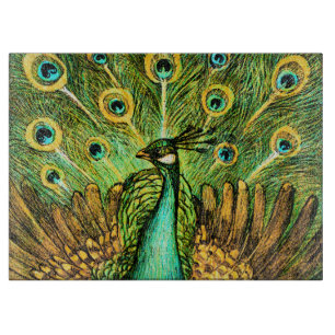Dutch Art Nouveau Peacock and Chickens Schneidebrett