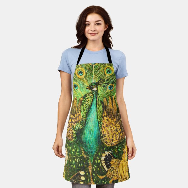 Dutch Art Nouveau Peacock and Chickens Schürze (Getragen)