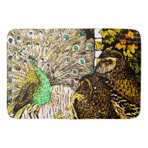 Dutch Art Nouveau Peacock and Owls Badematte