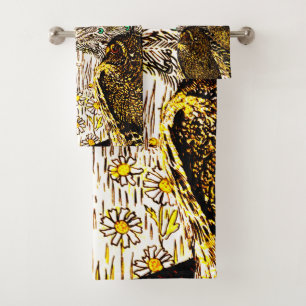 Dutch Art Nouveau Peacock and Owls Badhandtuch Set