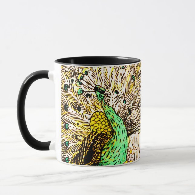 Dutch Art Nouveau Peacock and Owls Tasse (Links)