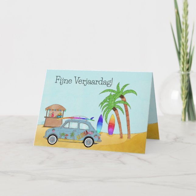 Dutch Birthday Hawaii Surf Fiat 500 Card Karte (Vorderseite)