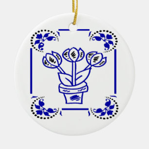 Dutch Blue Tulips Keramikornament