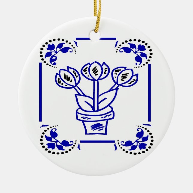 Dutch Blue Tulips Keramikornament (Vorne)