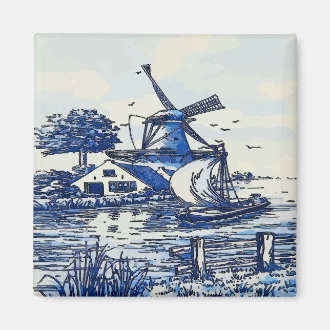 Dutch Blue Vintag Style Windmühle Magnet (Vorne)