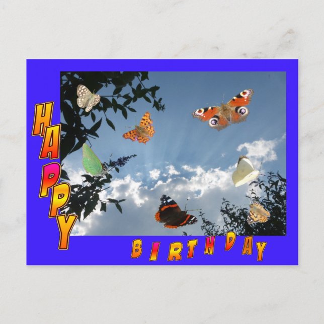 Dutch Butterflies Blue Happy Birthday Postcard Postkarte (Vorderseite)