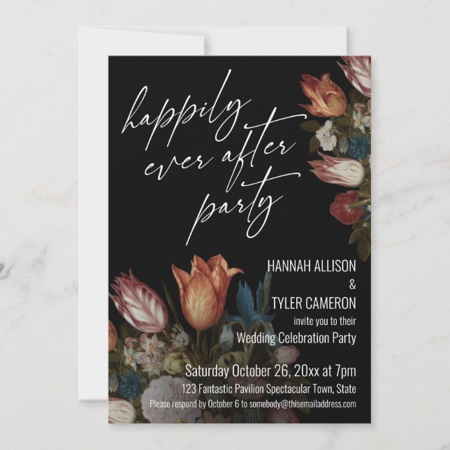 Dutch Floral pn Black glücklich je nach Party Einladung (Vorderseite)