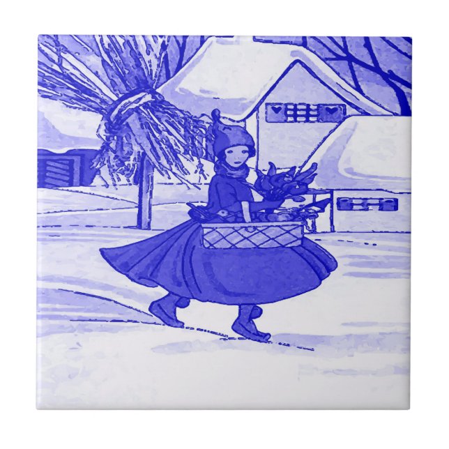 Dutch Girl, Delft Blue Fliese (Vorderseite)