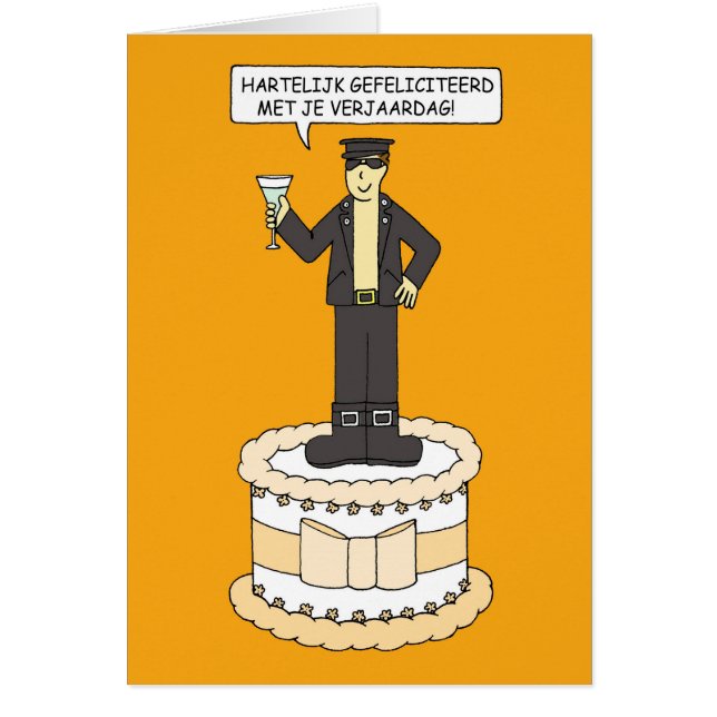 Dutch Happy Birthday Cartoon Man à Leather (Devant)