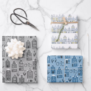 Dutch Houses Bikes Tulips Amsterdam Varieté Geschenkpapier Set
