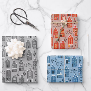Dutch Houses Bikes Tulips Amsterdam Varieté Geschenkpapier Set