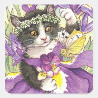 Dutch Iris Kitten-Aufkleber Quadratischer Aufkleber